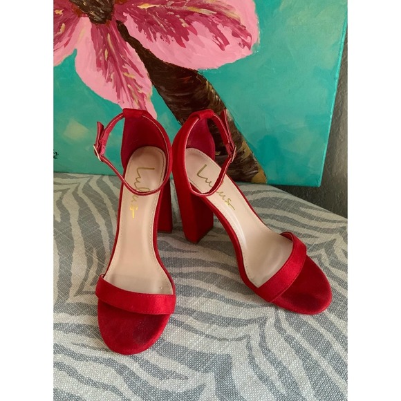 Lulus Taylor Red Suede Ankle Strap Heels Size 5.5 - Picture 1 of 7
